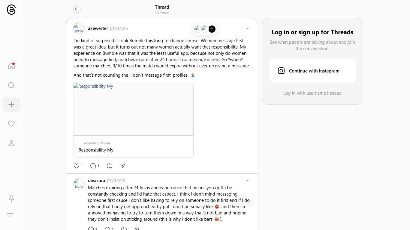 I’m kind of surprised it took Bumble this long to change course. Women message first was a great idea, but it turns out not many women actually want that responsibility. My experience on Bumble was that it was the least useful app, because not only do women need to message first, matches expire after 24 hours if no message is sent. So *when* someone matched, 9/10 times the match would expire without ever receiving a message. And that’s not counting the ‘I don’t message first’ profiles. 🤦🏼‍♂️